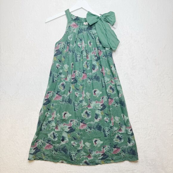 BELLA UMBRA 100% Linen Halter Floral Sundress Bow Green Made In Italy Sz XS - Picture 1 of 8